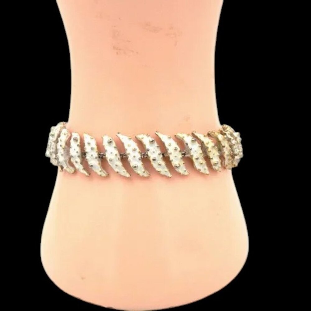 MCM Vintage LJM White Enamel Gold Tone Bracelet